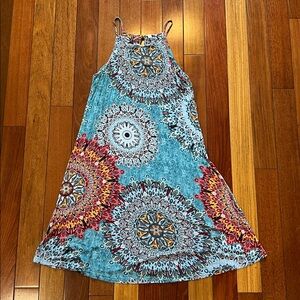 Boho Mandala Print Tank Dress - Blue/Multicolor